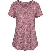 MOQIVGI Womens Crew Neck Casual Workout Tops Activewear Yoga Gym Sports Shirts
