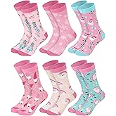 Croloose 6 Pairs Pink Christmas Socks for Women Girls Fun Santa Gnome Nutcracker Snowflake Cotton Xmas Stocking Socks