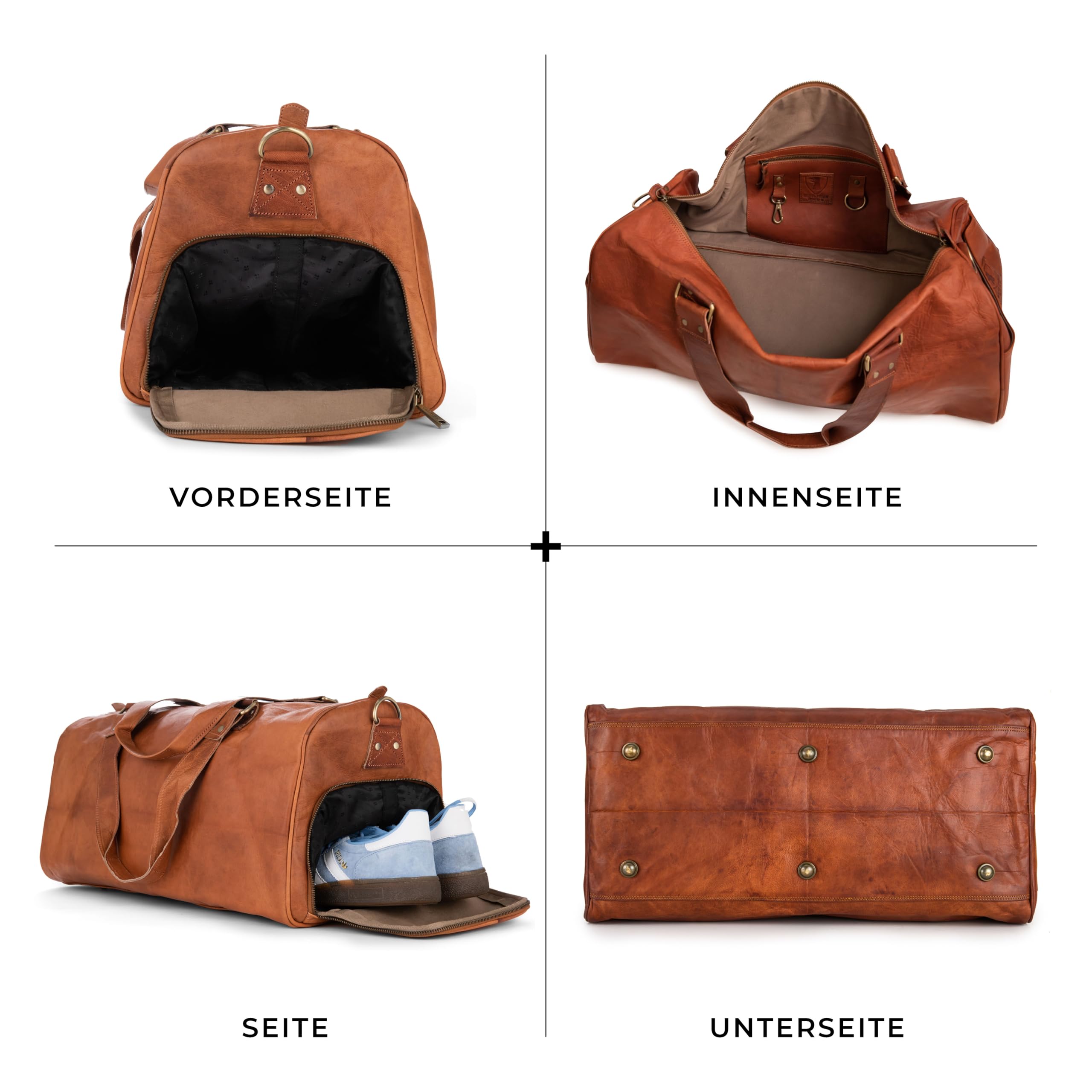 Berliner Bags Vintage Weekender Oslo Reisetasche aus Leder Damen Herren Braun Groß 45l (Mit Schuhfach) 6