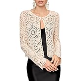 FAIRY SEASON Women's One-Button Crochet Cardigan with Golden Thread, Vintage Cropped Hollow Out Knit Shrug for Formal Events