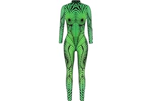 FEOYA Skeleton Jumpsuit for Women Halloween Costume Long Sleeve Skinny Catsuit 3D Print Skull Bodysuit Bone Cosplay Outfit
