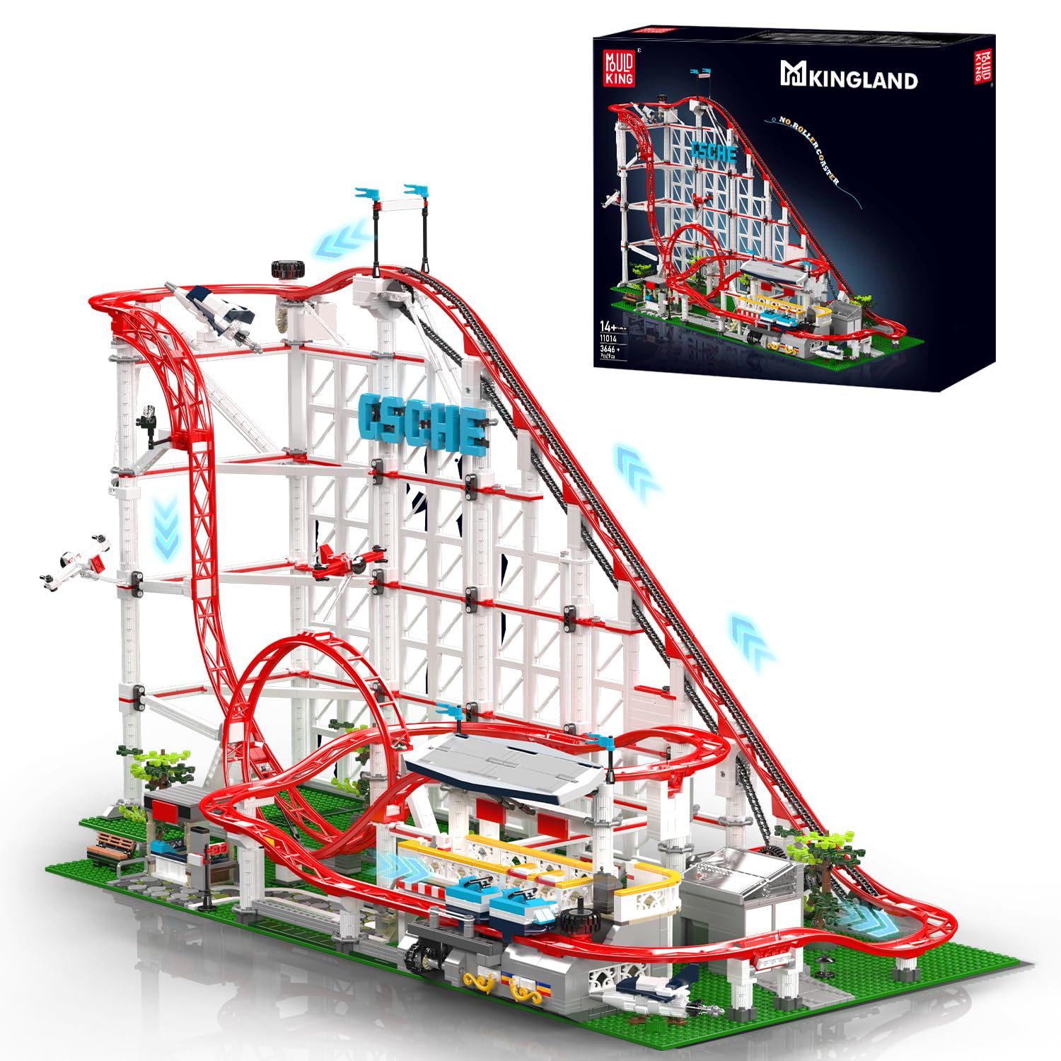 Mould King 11014 Looping-Achterbahn Bausteine Spielzeug, 3646 Teile Expert Loop Coaster Bauspielzeug, Vergnügungspark Untersetzer Klemmbausteine Technik mit Motor, Rollercoaster Modell für Erwachsene