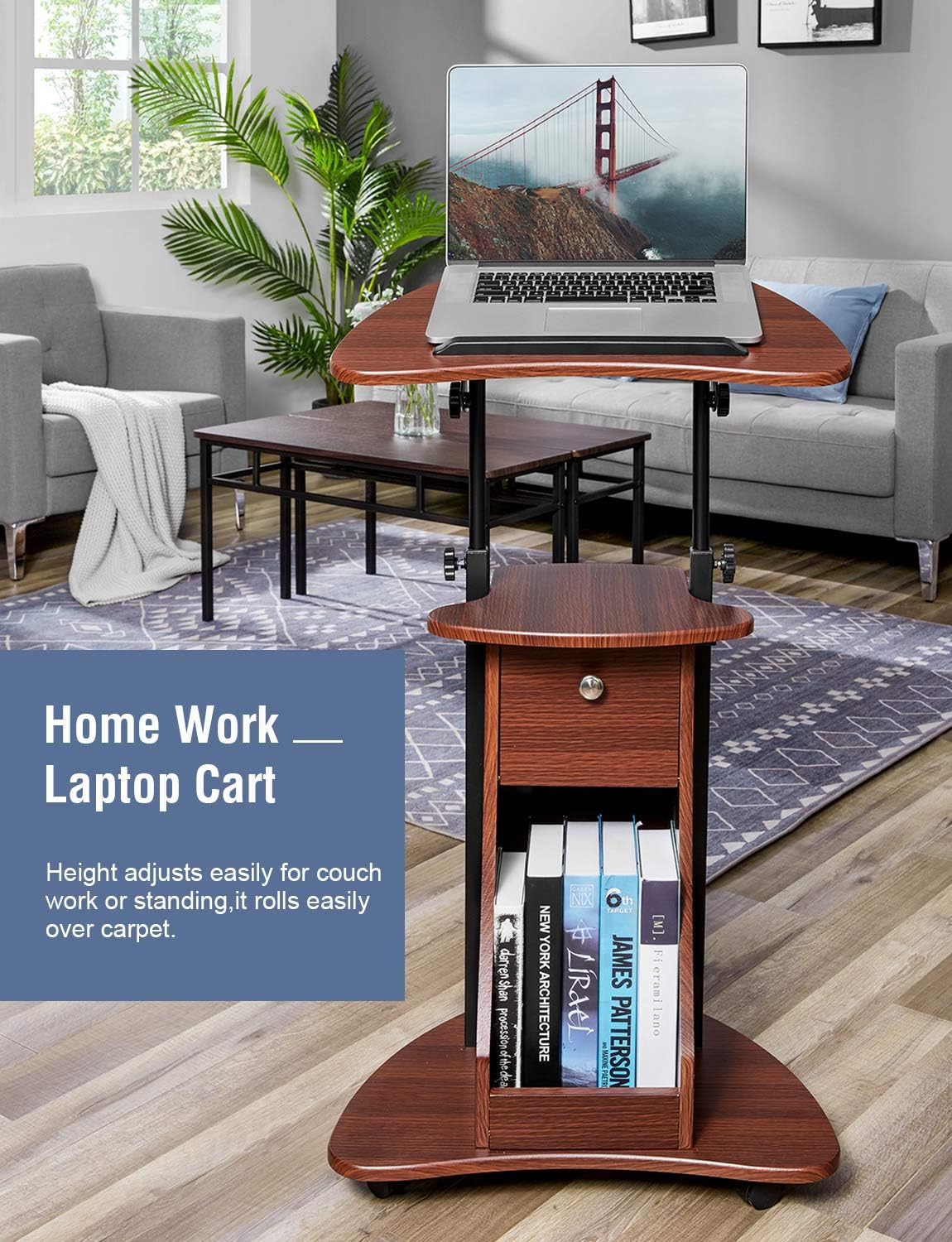 HeavyDuty Wood Panels and Steel Frame Rolling Podium Desk Mobile