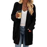 KIRUNDO Cardigan Sweaters for Women 2026 Fall Chunky Fuzzy Knit Open Front Loose Long Sleeve Sweater Coats Winter Clothing
