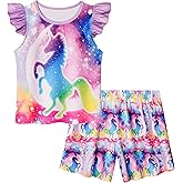 LQSZ Girls Pajamas Set Toddler Girls Gifts PJs Summer Sleepwear for Little Kids 2-12 Years