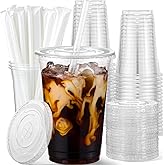 AOZITA 20 oz Plastic Cups with Lids and Straws, 25 Pack, Disposable Iced Coffee Cups with Lids, Clear Cups with Lids for Cold Drinks, Iced Tea, Milkshakes, Smoothies - Durable & BPA Free