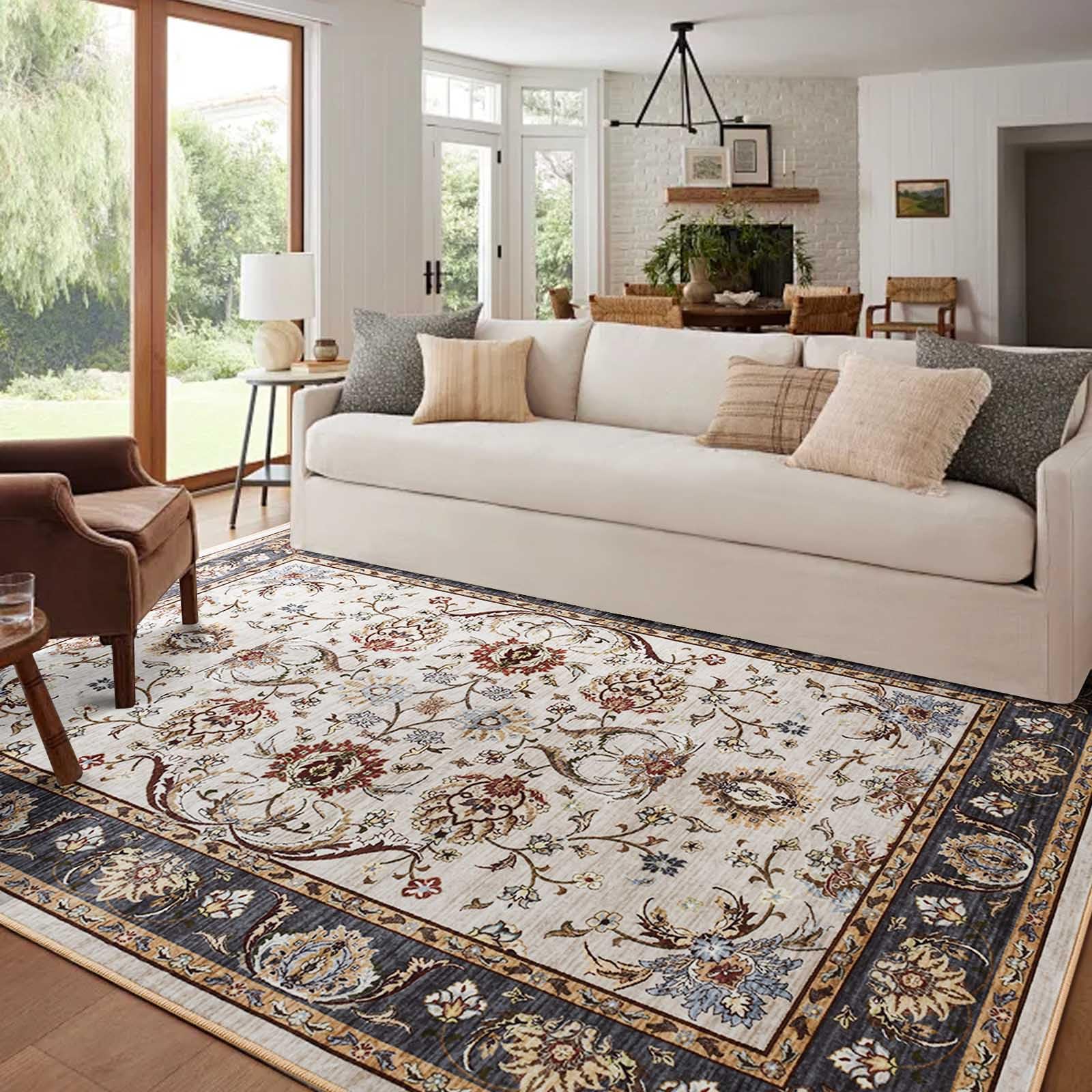 Photo 1 of 4x6 Ft Washable Area Rug for Bedroom, Non Slip Rugs for Living Room Ultra-Thin Accent Indoor Floor Carpet for Nursery Playroom Home Decor (Beige Yellow)