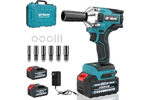 Geveelife Impact Wrench 1/2 Cordless, 400Ft-lbs(550N.M) Brushless Electric Impact Driver 2450RPM with 2x3Ah Li-ion Battery Fast Charger 6 Sockets and Toolbox for Home Improvement