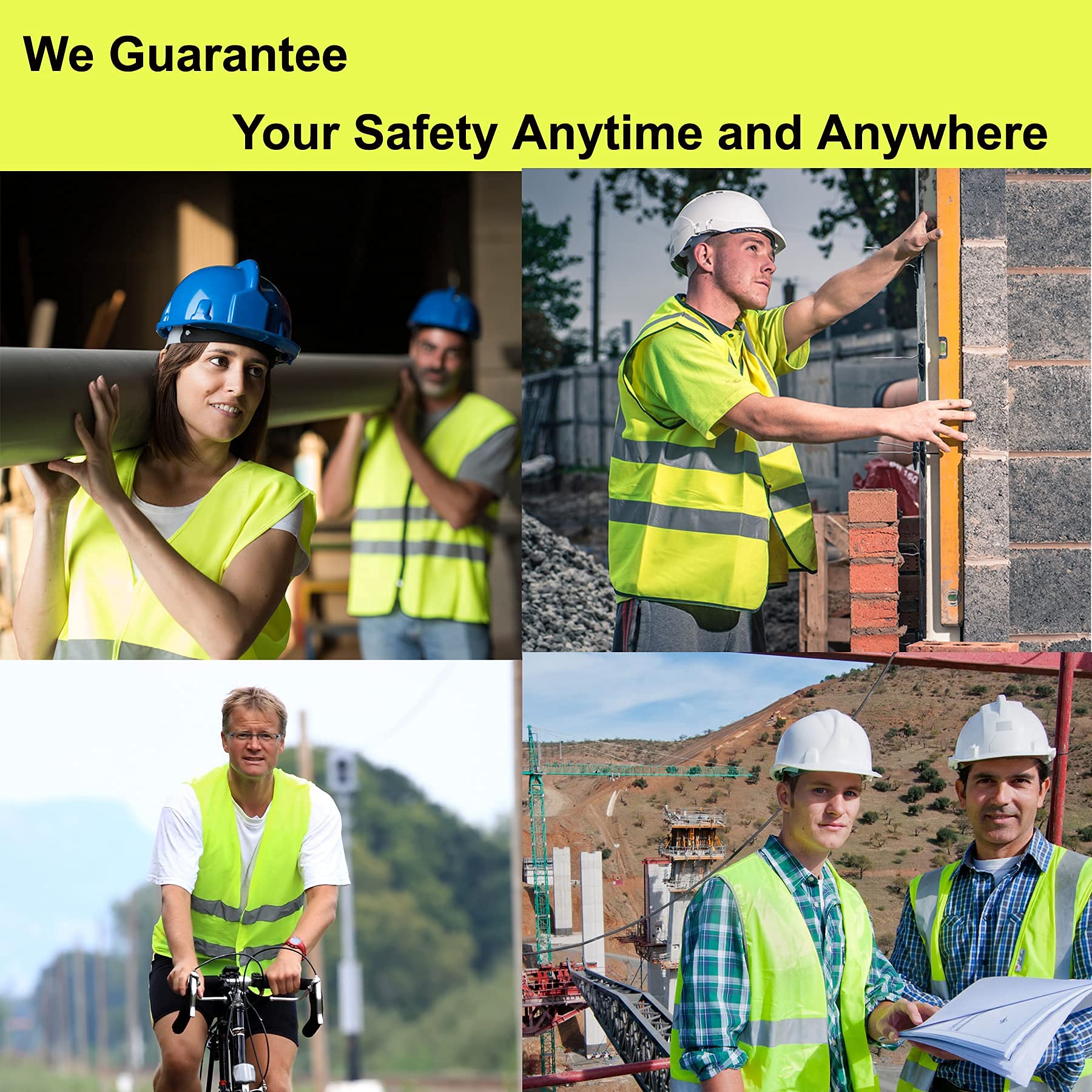 thumbnail image 2 of 10-Pack ANSI Class 2 Safety Vests - Yellow Reflective High Visibility Construction Vests With Silver Stripes 2 of 5