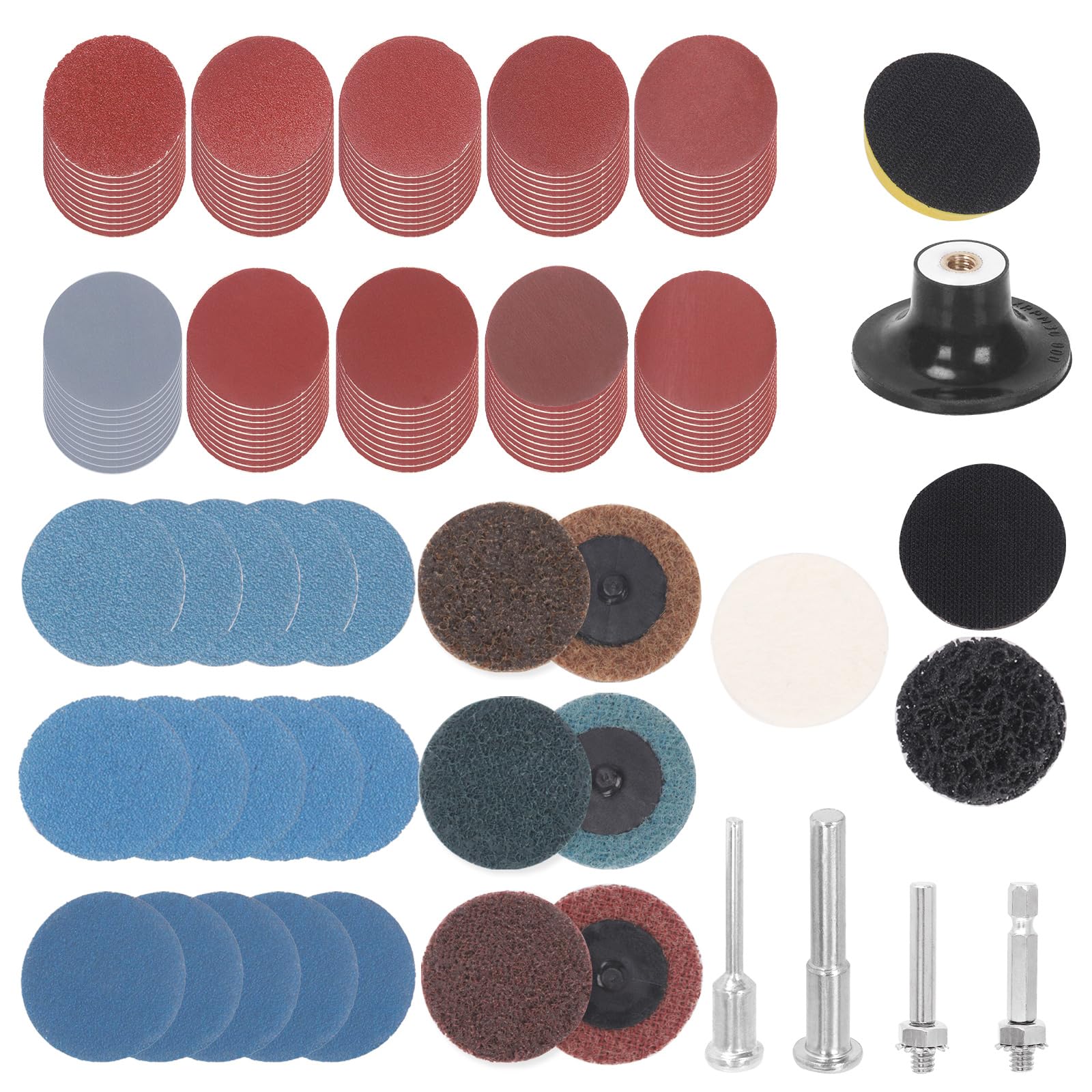 Glarks 134Pcs Sanding Discs Assortment Kit, 2 Inch Quick Change Discs Surface Conditioning Discs with Shank Holder, Shank Backer Plate, Buffering Pads for Die Grinder Surface Rust Removal