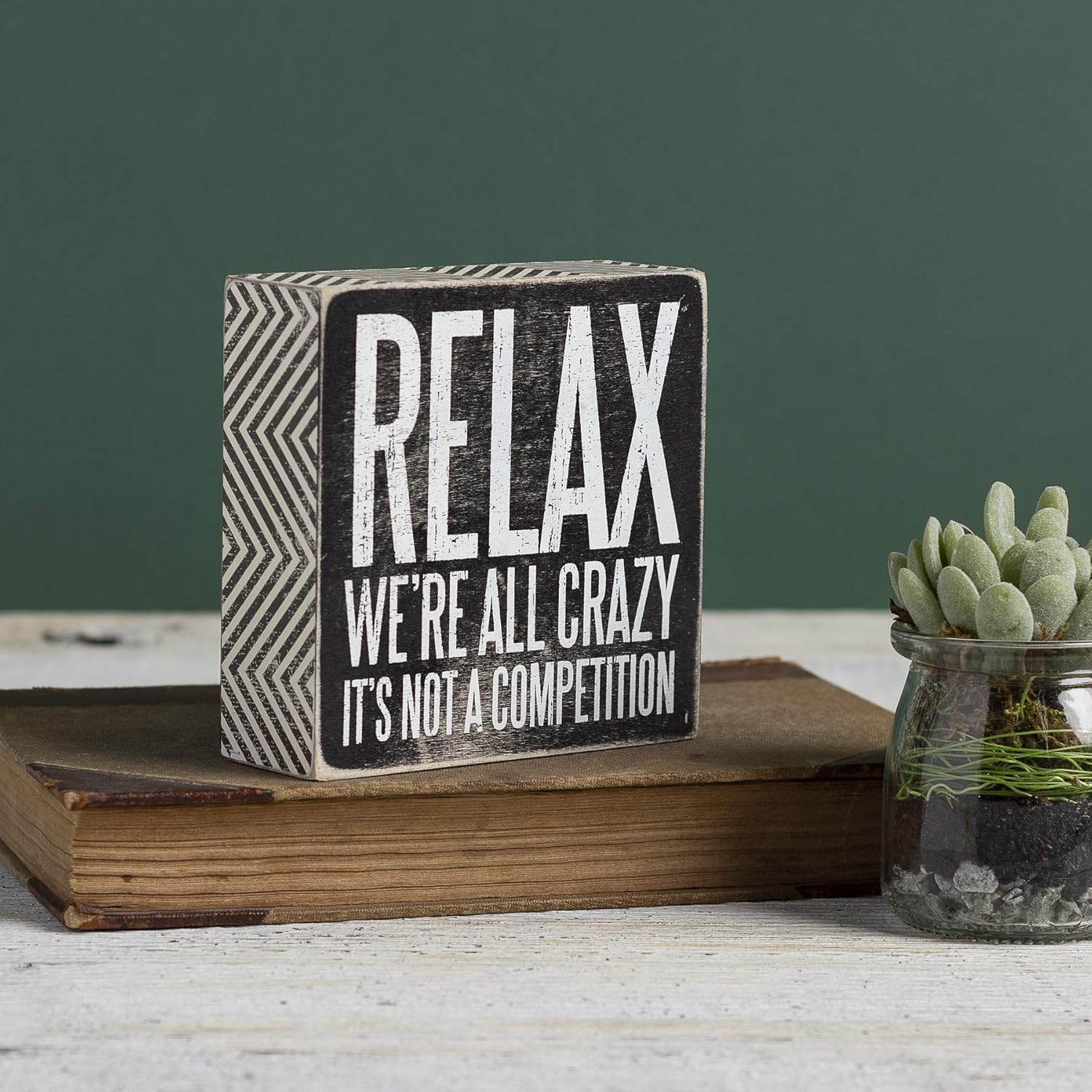 Primitives by Kathy 25172 Pinstriped Trimmed Box Sign, 5-Inch by 5-Inch, Relax We're All Crazy: Home & Kitchen
