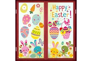 ILURE Double Sided Easter Egg Removable Hello Spring Easter Window Clings Stickers Bunny and some small petals Carrot Window Decals Stickers for Office Accessories Easter Party Supplies Kids Glass Windows D
