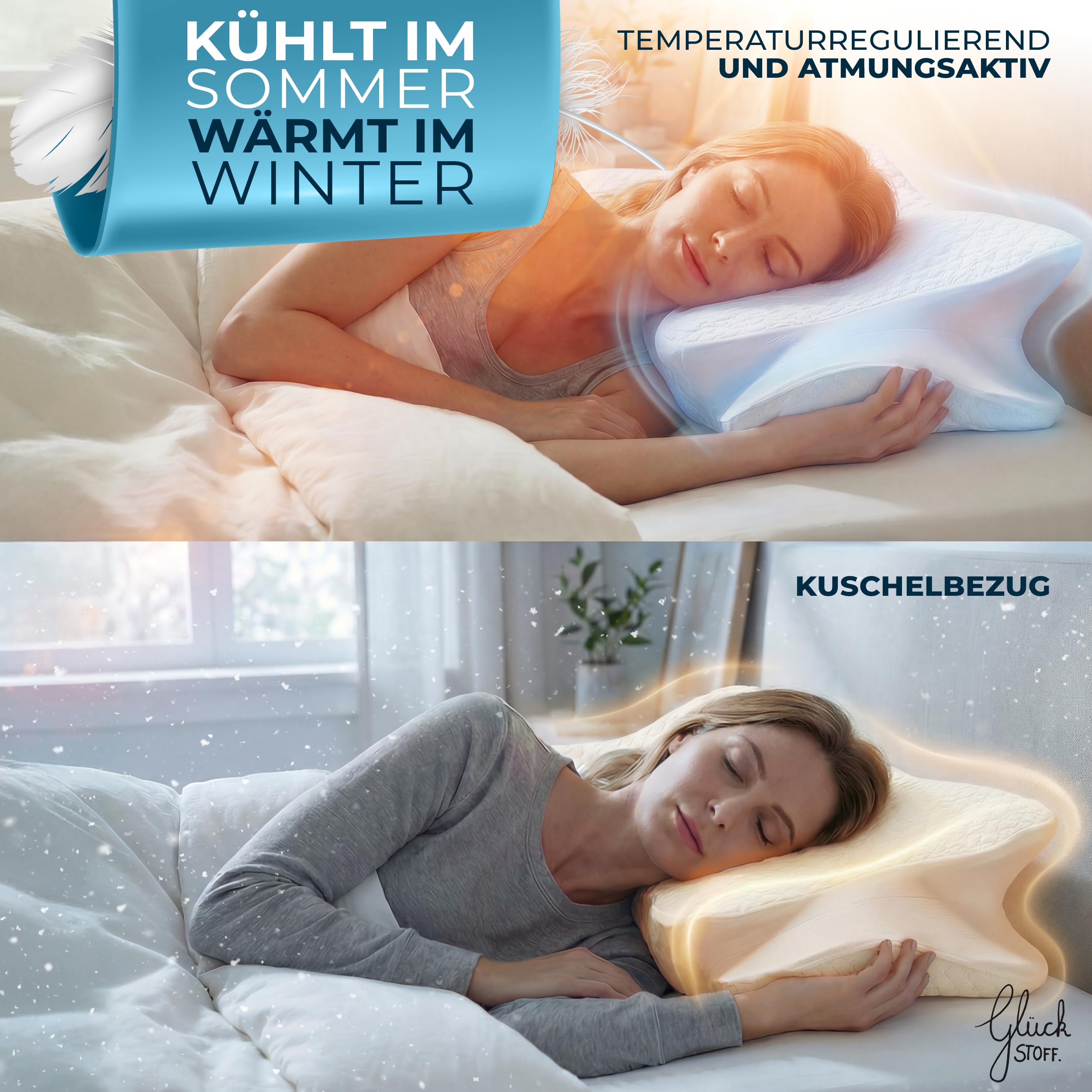 Glückstoff® Ergonomisches Kissen (für alle Schlaftypen) Kopfkissen aus Memory Foam | Nackenstützkissen Ergonomisches Kopfkissen Seitenschläferkissen Weiß 5