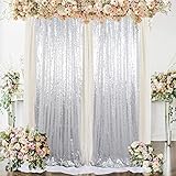 AMZLOKAE Silver Sequin Backdrop 2 Panels 2Ftx7Ft