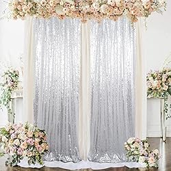 AMZLOKAE Silver Sequin Backdrop 2 Panels 2Ftx7Ft