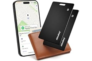 Rhinokey® Apple MFi Certified Wallet Tracker Card (iOS Only) - Slim Rechargeable 1.8mm Thin Tracker, Airtag Wallet Waterproof, Apple Find My Luggage Tags, Item Finder with Key Chain Hole 2 Pack