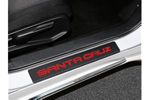 AJLOTMO 4Pcs Santa Cruz Door Sill Protector Reflective 4D Carbon Fiber Sticker Decoration Door Entry Guard Door Sill Scuff Plate Stickers Accessories Compatible with Hyundai Santa Cruz (Red)