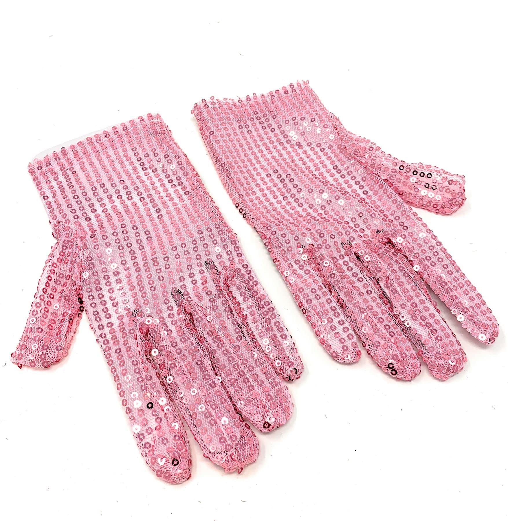 Cadoline Pink Womens Sequin Polyester Fancy Dress Gloves 22cm