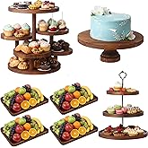 RattanView 7 Pcs Wooden Dessert Table Display Set Round Cupcake Tower Stand Rectangular Serving Tray Cookie Cake Macaron Platter for Display Centerpiece Tea Party Baby Shower Wedding Birthday