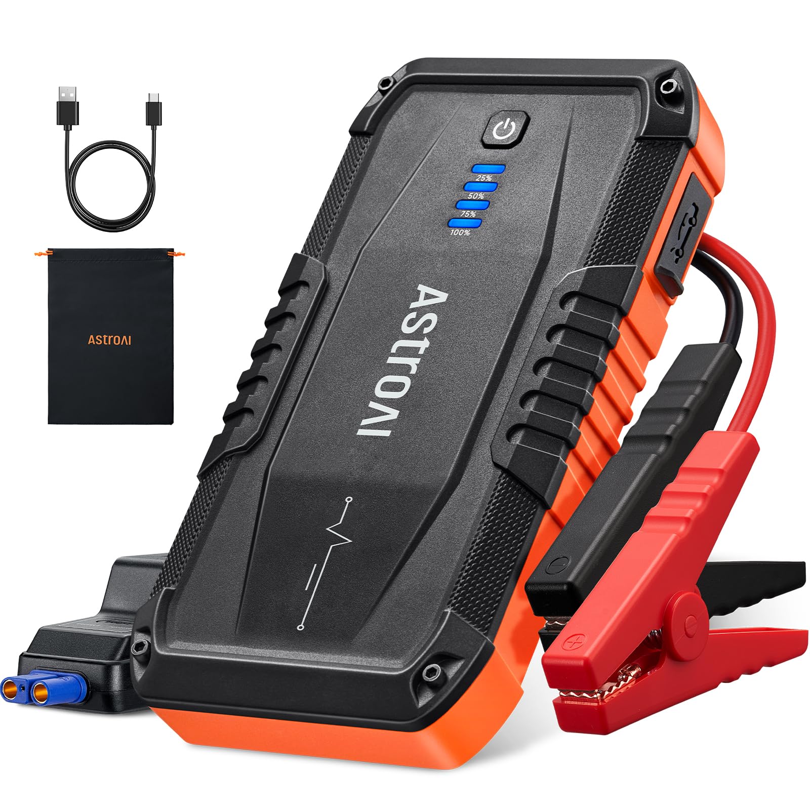 AstroAI S8 Car Battery Jump Starter 1500A – Portable 12V Lithium Jump Box with 3 Mode Flashlight, Power Bank & Smart Jumper Cables - for 6.0L Gas and 3.0L Diesel Engine,Orange