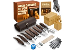 KLAVIO Complete Wood Carving Kit for Beginners - Gift Ready Wood Carving Tools Set | Whittling Kit with 8 Wood Carving Knives, Spoon Carving Tools, Wood Blocks, Gloves, Roll Bag and Sharpening Strop