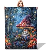 Plistiz Magical Forest Gnome Throw Blanket 50"x60", Mushroom Blankets for Living Room Couch, Home Decor, Soft Flannel Mushroom Gnome Gifts for Adults and Women