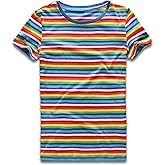 Rainbow T Shirt Women Striped Crew Neck Short Sleeve Stripes Tee Top Stripped