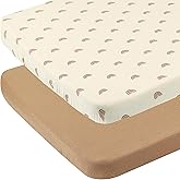 Onacosht Muslin Bassinet Sheets 35" X 20" Compatiable with AMKE 3 in 1 Bassinets, MiClassic, Uiuwoo, Foalom, YADAQE, Milliard and TCBunny Bassinet, 100% Cotton 2 Pack, Natural and Rainbow