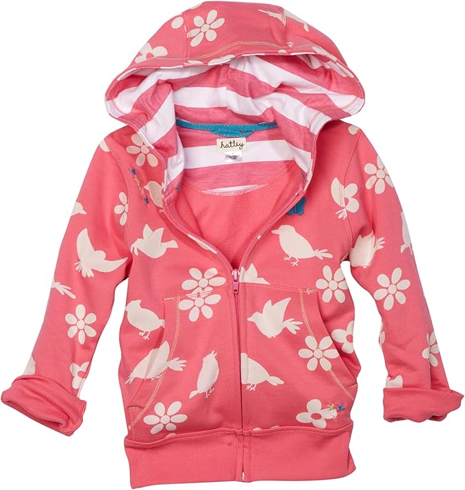 Hatley Little Girls' Spring Song Zip Up Hoodie, Pink, 4