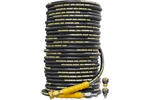 TechSweepPro 4200PSI Pressure Washer Hose 200FT with 3/8" Swivel Quick Connect for Cold/Hot Water, Kink Resistant Steel Wire Braided, Wear Resistant Power Washer Hose with 2 M22 14mm Adapter Set