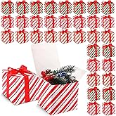 Fulmoon 48 Pcs Christmas Gift Boxes with Lids 4 x 4 x 4 Inches Candy Cane Stripe Box with Red Ribbons Small Green White Red Gift Box for Wedding Bridesmaid Gift Wrapping Birthday Holiday Party Decor