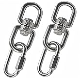 2PCS M8 Swivel Ring Double Ended Swivel Eye Hook with 2 Pcs Quick Link, Eye to Eye Swivel Shackle Ring Connector for Swing, Hanging Chair, Hammock, and Fitness Ropes Supplies