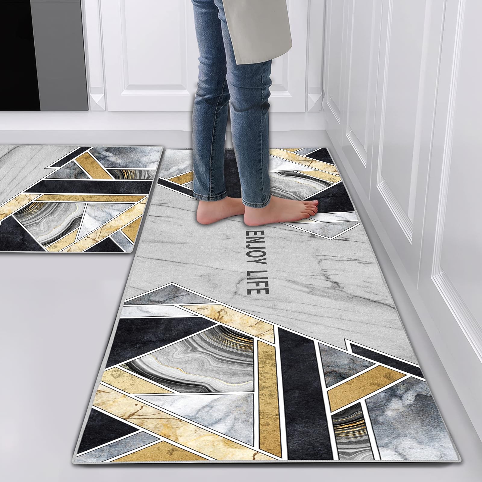 Hoimlm Kitchen Rug Set 2 Piece Non Slip and Anti Fatigue Kitchen Mat, Washable Mats and Rugs for kitchen,Hallway Runner Set, Dining Room, Entryway and Home Decoration Office