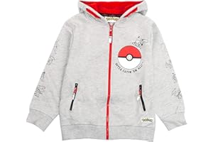 Pokemon Boys Hoodie Zip Up Grey Long Sleeve Hooded Sweater