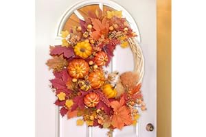 YASTOUAY Fall Wreath Decor, Fall Wreaths for Front Door with Lifelike Squirrel, Pumpkins Berries & Maple Leaves, 18" Autumn Fall Door Wreath Fall Wreaths for Front Door Outside Thanksgiving Home Decor