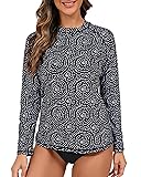 Halcurt Women's Long Sleeve Rash Guard Swim Top