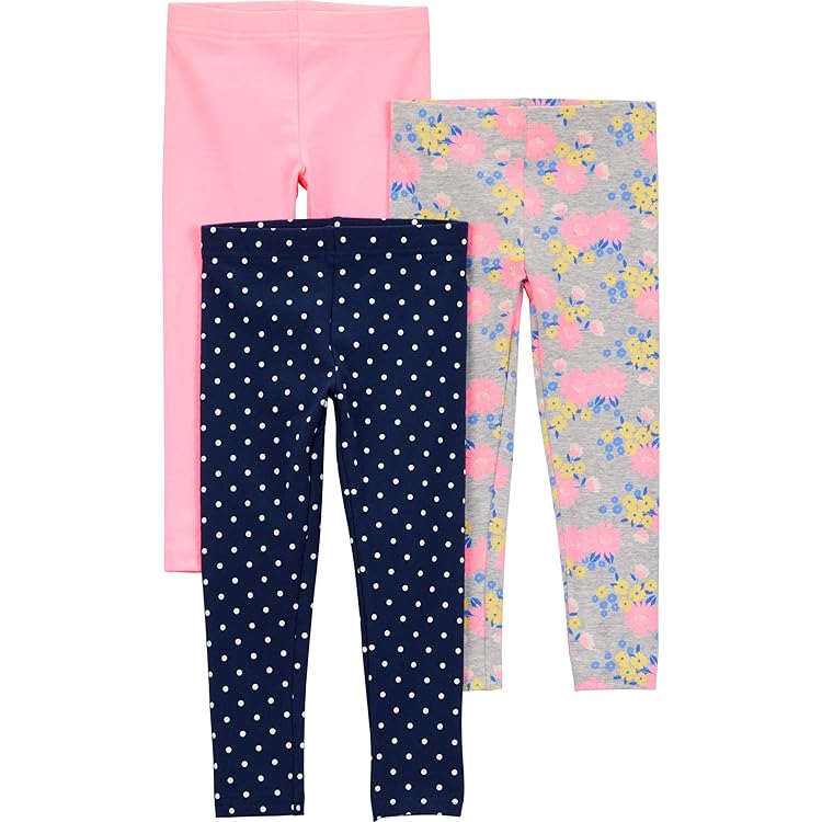 Girls' Bunny Print Leggings 2-Pack (3T-6T) - Soft Stretch Full Length Pants, Pink & Grey