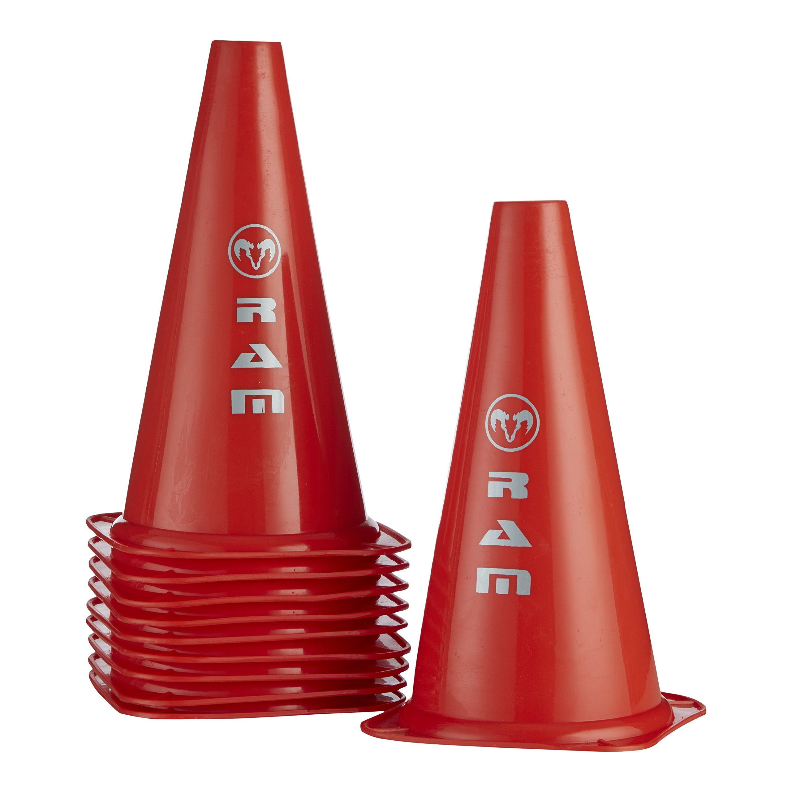 Traffic Cones - Ram Rugby - 12 Inch Multi-Purpose Sports Training Cones - Set Of 10 - Red - Supplied In Drawstring Carry Bag