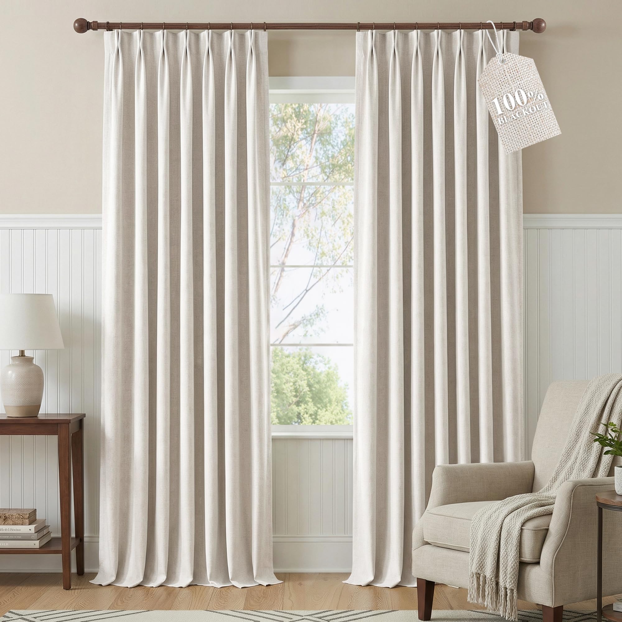Photo 1 of NICETOWN PRO 100% Blackout Pinch Pleated Curtains 96 inches Long 2 Panels Set, Linen Blend Thermal Drapes Window Treatments for Living Room/Bedroom, W40 x L96
