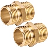 Hourleey Brass Garden Hose Connector, 2 Pack 3/4" GHT Male x 3/4" NPT Male Hose Adapter, Double Male Garden Hose Fitting with Rubber Washers