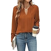 Blooming Jelly Women's Dressy Casual Blouses Business Work Tops Long Sleeve V Neck Pleated Shirts 2026 Fall Outfits