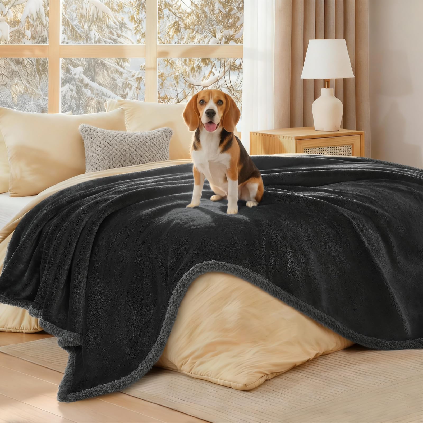 Luciphia Waterproof Dog Blanket, Dog Cat Blanket Large Washable Waterproof Plush Pet Blanket Waterproof Sherpa Soft Fleece Blanket Waterproof Blanket for Sofa Couch Bed