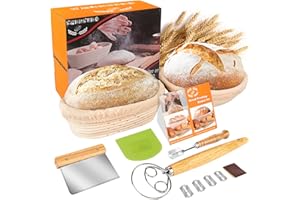 TNELTUEB Bread Banneton Proofing Basket Set, 10 Inch Round & 9.6 Inch Oval Bread Proofing Basket Natural Rattan Banneton for Sourdough with Dough Whisk + Dough Scraper + Bread Lame + Cloth Liner