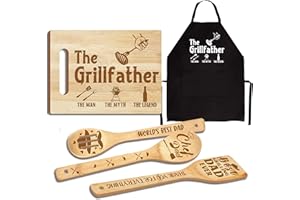 TAESUN Dad Gifts, Fathers Day Dad Gifts from Daughter Son, Dad Birthday Gift Wooden Cutting Board Utensils Set with Apron, Great Dad Christmas Stocking Stuffer Kitchen Gift