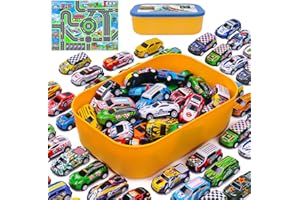 ledorr 50 Pack Pull Back Toy Cars, Toddler Toys with Storage Box, Party Favors for Kids, Mini Race Cars Bulk, Gift for Boys & Girls Aged 3-7
