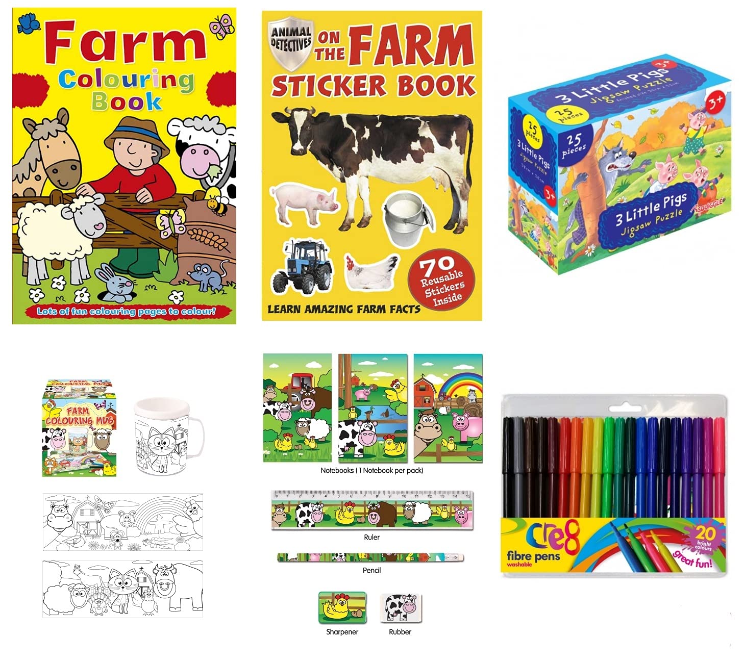 Anila's Mega Farm Animals Activity Set with Colouring, Sticker, Activity & Learning Books, Puzzle, Colouring Mug, Stationery & Felt Tip Pens (Perfect for Boys & Girls Ages 3-8)