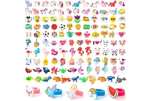 Highergo Dinosaur Unicorn Rubber Rings for Kids Girls Rainbow Animal Kids Rings Unicorn Cupcake Jewelry for Little Girl Christmas Gifts Zoo Football Birthday Party Supplies Dress up