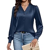 Blooming Jelly Womens Business Casual Tops Dressy Work Long Sleeve Shirts V Neck Silk Satin Blouses Cute Fall Outfits