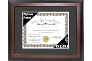 Creative Picture Frames 13.5x15.5 Mahogany Finish Diploma Frame with Black Matting Holds 13.5 by 15.5-inch Documents with Glass and installed Wall Hanger