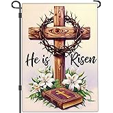 JZYIZYU He is Risen Garden Flag Christian Religious Easter Cross Garden Flags for Outside 12x18 Double Sided Welcome Spring Easter Yard Decor Garden Flag Outdoor House Home Holiday Decorations